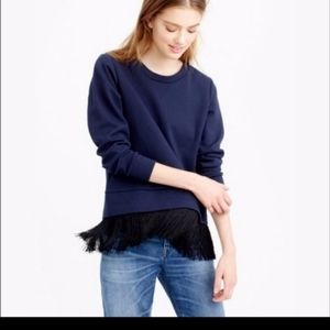 J Crew Navy Sweater with Fringe bottom